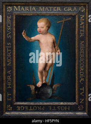 Joos van Cleve (1485-1541), neonato Salvatore su Orb alato, ca. 1530. Niño de Pasión sobre la Bola del Mundo. Foto Stock