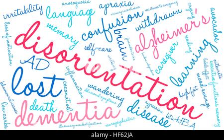 Disorientamento word cloud su uno sfondo bianco. Illustrazione Vettoriale