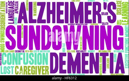 Sundowning word cloud su uno sfondo bianco. Illustrazione Vettoriale