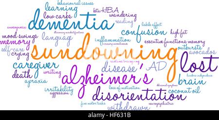 Sundowning word cloud su uno sfondo bianco. Illustrazione Vettoriale