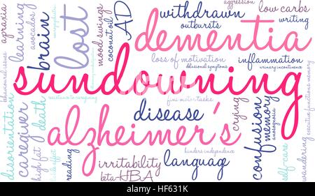 Sundowning word cloud su uno sfondo bianco. Illustrazione Vettoriale