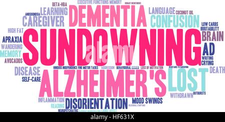 Sundowning word cloud su uno sfondo bianco. Illustrazione Vettoriale