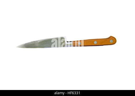 Giallo metallico-gestite coltello isolati su sfondo bianco Foto Stock
