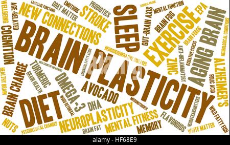 Plasticità del cervello parola cloud su uno sfondo bianco. Illustrazione Vettoriale