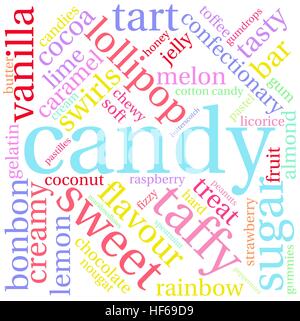 Candy word cloud su uno sfondo bianco. Illustrazione Vettoriale