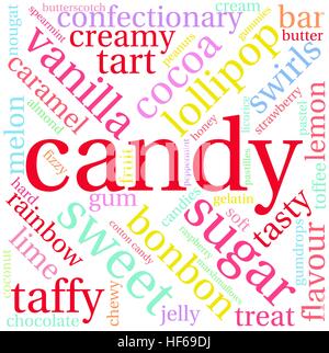 Candy word cloud su uno sfondo bianco. Illustrazione Vettoriale