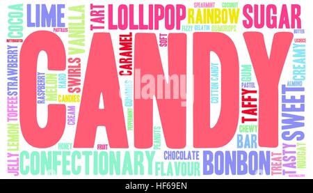 Candy word cloud su uno sfondo bianco. Illustrazione Vettoriale