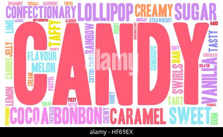 Candy word cloud su uno sfondo bianco. Illustrazione Vettoriale