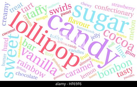 Candy word cloud su uno sfondo bianco. Illustrazione Vettoriale