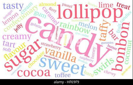 Candy word cloud su uno sfondo bianco. Illustrazione Vettoriale