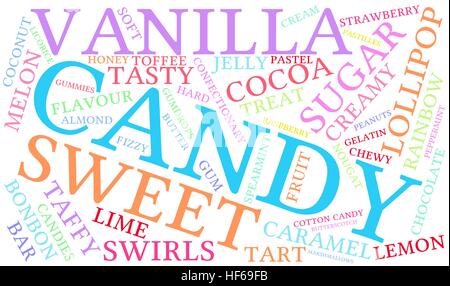 Candy word cloud su uno sfondo bianco. Illustrazione Vettoriale