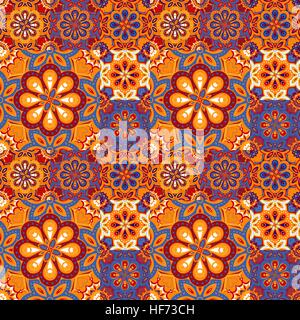 Seamless pattern su piastrelle in maiolica, arabo, verde, arancio, vettore Illustrazione Vettoriale