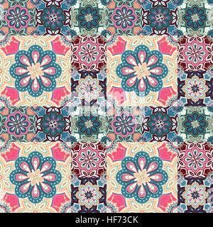 Seamless pattern su piastrelle in maiolica, arabo, verde, arancio, vettore Illustrazione Vettoriale