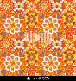 Seamless pattern su piastrelle in maiolica, arabo, verde, arancio, vettore Illustrazione Vettoriale