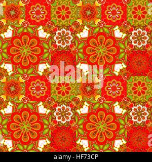 Seamless pattern su piastrelle in maiolica, arabo, verde, arancio, vettore Illustrazione Vettoriale