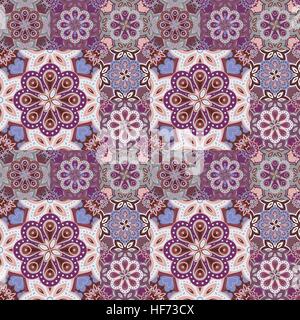 Seamless pattern su piastrelle in maiolica, arabo, verde, arancio, vettore Illustrazione Vettoriale