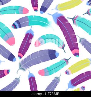 Vettore sfondo di piume, modello retrò, etnico doodle raccolta, tribal design. Inchiostro disegnata a mano illustrazione con diverse piume indiano su sfondo bianco Illustrazione Vettoriale