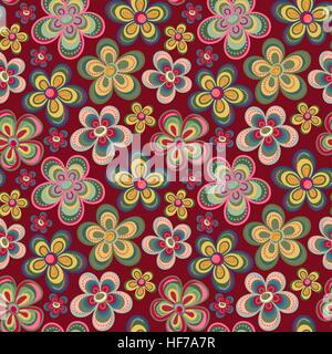 Vector seamless motivo floreale in stile scarabocchio. Pattern luminoso con fiori. Sfondo per carta da parati, carta, biglietti d'auguri, inviti e tessuti. Illustrazione Vettoriale