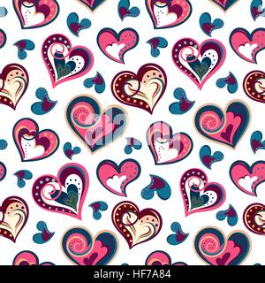 Valentino cuori seamless pattern. Disegnato a mano. Cuori di Seamless pattern. Disegnato a mano. Illustrazione Vettoriale. Illustrazione Vettoriale
