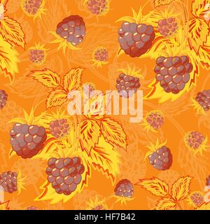 Seamless Arancione marrone pattern con lamponi. Pittura a mano. Pattern colorati per tessuto, carta e altri la stampa e i progetti web. Illustrazione Vettoriale