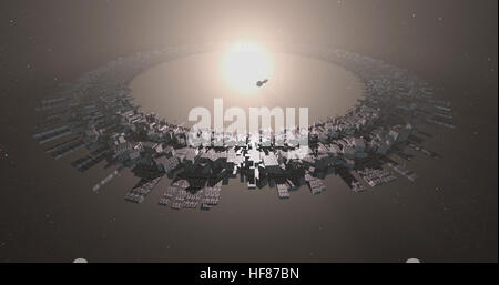 Dyson swarm, anello mondo. Alien mega struttura circondante una stella. 3D render Foto Stock