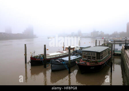 Londra, Regno Unito. Il 30 dicembre 2016. Una nebbia persistente riguardava il Tamigi area di Londra, innescando un avviso dell'inquinamento. Chelsea raggiungere compresi Battersea Bridge. Credito: Brian Minkoff/Alamy Live News Foto Stock