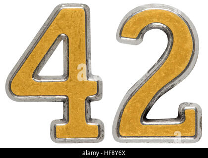 Numero di metallo 42, quarantadue, isolato su sfondo bianco Foto Stock