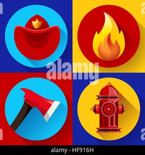 Firefighter icone set di elementi Illustrazione Vettoriale