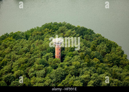 Vista aerea, Jörnberg con torre di vedetta, Lago di Cracovia, Cracovia am See, Meclemburgo Lake District, Meclemburgo-Pomerania Occidentale Foto Stock