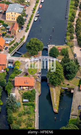 Vista aerea, Eldeschleuse in Plau, Plau, Meclemburgo Lake District, Meclemburgo-Pomerania Occidentale, Germania Foto Stock