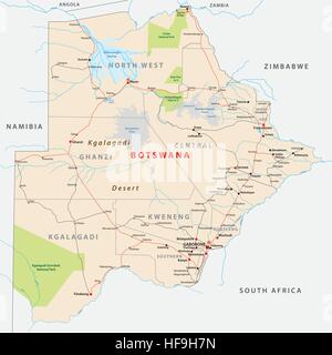 Il Botswana road e mappa amministrativa Illustrazione Vettoriale