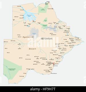 Mappa dello stato africano del Botswana con le più importanti città e comuni Illustrazione Vettoriale