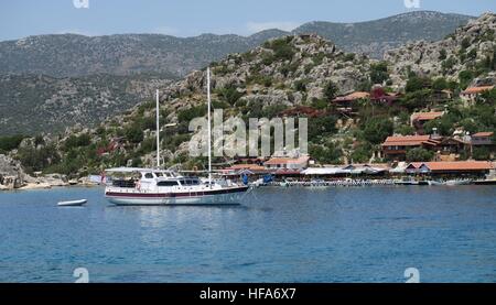 Porto di Kalekoy e Simena castello vicino Kekova island in Turchia Foto Stock