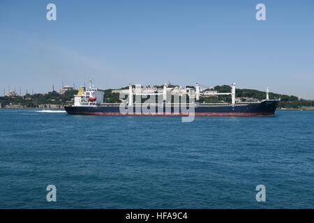 Grande contenitore di carico nave passando attraverso il Bosforo, ad Istanbul in Turchia Foto Stock