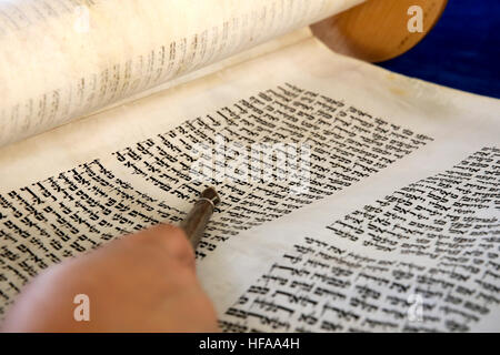 La lettura della Torah scrolls Foto Stock