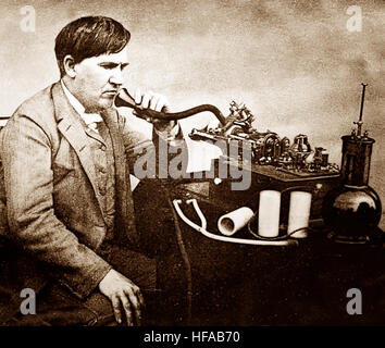Thomas Edison e un precoce fonografo - periodo Vittoriano Foto Stock