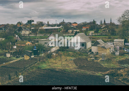 Vecchio film foto stilizzata del villaggio rurale in Ucraina centrale Foto Stock