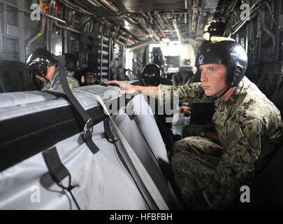 120713-N-FC670-039 SAN DIEGO (Luglio 13, 2012) Koa, un Atlantic Bottlenose Dolphin, viene trasportato in un MH-53E mare Dragon elicottero assegnato alla mia contromisure Squadron (HELMINERON) 14 durante un cerchio del pacifico esercizio 2012. Ventidue nazioni, più di 40 navi e sottomarini, più di 200 aerei e 25.000 personale partecipano RIMPAC esercizio da Jun.29 per 3 Agosto. Il più grande del mondo marittimo internazionale esercitazione RIMPAC, offre una singolare opportunità di formazione che aiuta i partecipanti a promuovere e sostenere le relazioni cooperative che sono fondamentali per garantire la s Foto Stock