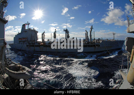 111130-N-DU438-063 OCEANO ATLANTICO (nov. 30, 2011) Sealift militare il comando della flotta oliatore di rifornimento USNS Leroy Grumman (T-AO 195) vele a fianco guidato-missili cruiser USS Gettysburg (CG 64) durante un rifornimento in mare. Gettysburg è distribuito negli Stati Uniti Sesta flotta area di responsabilità condurre le operazioni di sicurezza marittima e di protezione del teatro gli sforzi di cooperazione. (U.S. Foto di Marina di Massa lo specialista di comunicazione di terza classe Betsy Tight/rilasciato) - UFFICIALE DEGLI STATI UNITI Le immagini della marina - Navi condotta a una ricostituzione in mare. (7) Foto Stock