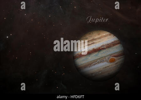 Il pianeta Giove. Nebula sullo sfondo. Foto Stock