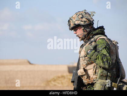 Un soldato danese di pattuglie al di fuori del villaggio Mayai del distretto Gureshk nella provincia di Helmand a gennaio 26, 2009. Truppe di Task Force Helmand sotto la forza internazionale di assistenza alla sicurezza, del comando regionale del sud ha condotto un'operazione post pattuglia di valutazione per soddisfare con gli anziani del villaggio di stabilire un rapporto di lavoro con truppe ISAF. (ISAF Foto di U.S. Navy Petty Officer 2a classe Aramis X. Ramirez/RILASCIATO) Task Force Helmand 495855 patrol Foto Stock