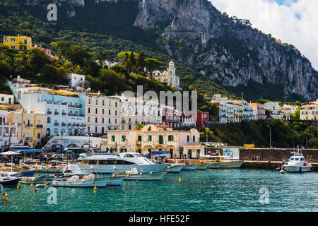 Vista sul mare di Capri, un'isola, la baia di Napoli, Italia, Europa Foto Stock