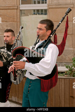 Musicisti tradizionali, la festa della Vergine di Monserrat, Monforte de Lemos, provincia di Lugo, regione della Galizia, Spagna, Europa Foto Stock