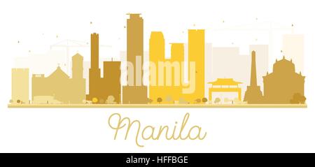 Manila skyline della città golden silhouette. Illustrazione Vettoriale. Piatto semplice concetto per il turismo presentazione, banner, cartellone o sito web. Illustrazione Vettoriale