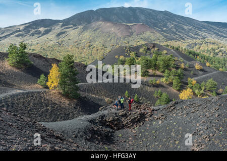 Monti Sartorius, sette eruzione crateri da 1865, fianco nord-est del monte Etna, Sicilia, Italia Foto Stock