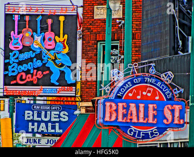 Quartiere dei Divertimenti di Beale Street di Memphis, Tennessee. Foto Stock