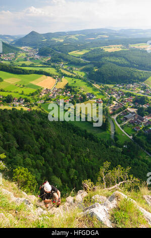 Scheiblingkirchen-Thernberg: via ferrata presso le rovine del castello Türkensturz oltre l'Pittental, Bucklige mondo, Wiener Alpen, Alpi Niederösterreich, bassa Foto Stock