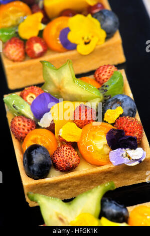 Torte di frutta. Alimentaria, cucina internazionale e bevande mostra, l'Hospitalet de Llobregat, Barcellona, in Catalogna, Spagna Foto Stock