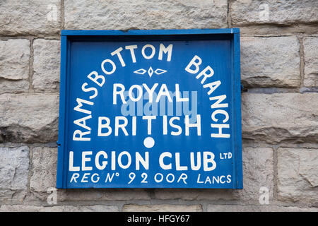 Firma per il ramo Ramsbottom della Royal British Legion, villaggio di Ramsbottom nel Lancashire, Inghilterra, Regno Unito Foto Stock