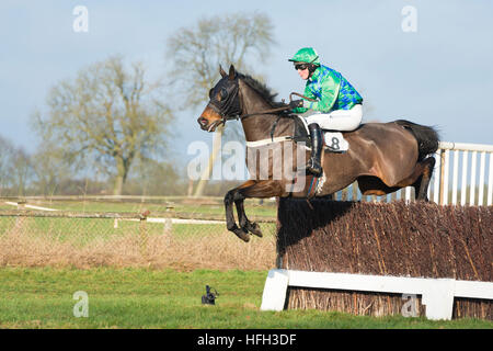 Cottenham Cambridgeshire Regno Unito 31 dicembre 2016. Piloti di gareggiare al Cambridgeshire Harriers Hunt Club punto-punto di incontro di gara. Vi erano sette gare alla vigilia di Capodanno Horse Racing sale riunioni. Credito Eales Julian/Alamy Live News Foto Stock